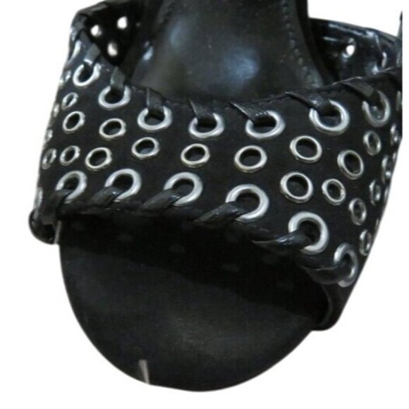 Enzo Angiolini Branon Black Perforated Grommet Leather Whipstitch Peep Toe Heels - Picture 2 of 14